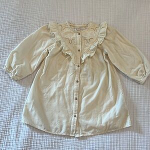 Zara Corduroy Cream A-line Dress with Ruffles and Embroidery size 4T 5T Girls